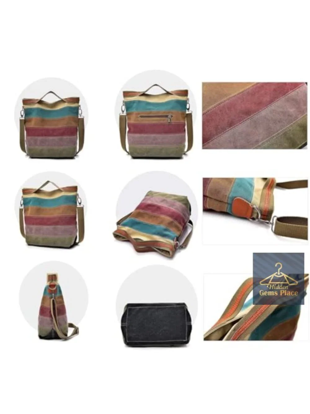 Canvas Hobo Handbag Multi-Color Tote Crossbody Shoulder Bag